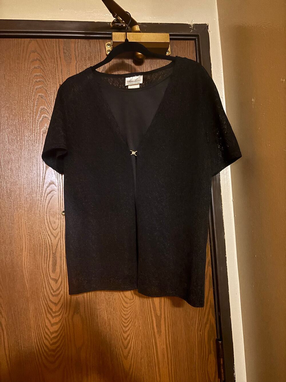 Vintage Kathie Lee Black Office Professional Classy Short- Sleeved Shirt/ Blouse